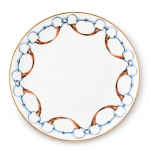 WELLINGTON BIT PATTERN BONE CHINA ROUND DINNER PLATE Shiny Gold rimmed add a formal class and style to the 10.5 inch Dinner Plate.